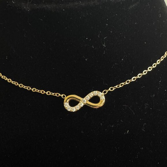 Gold Infinity Necklace with Cubic Zirconia Crystals - Picture 3 of 7